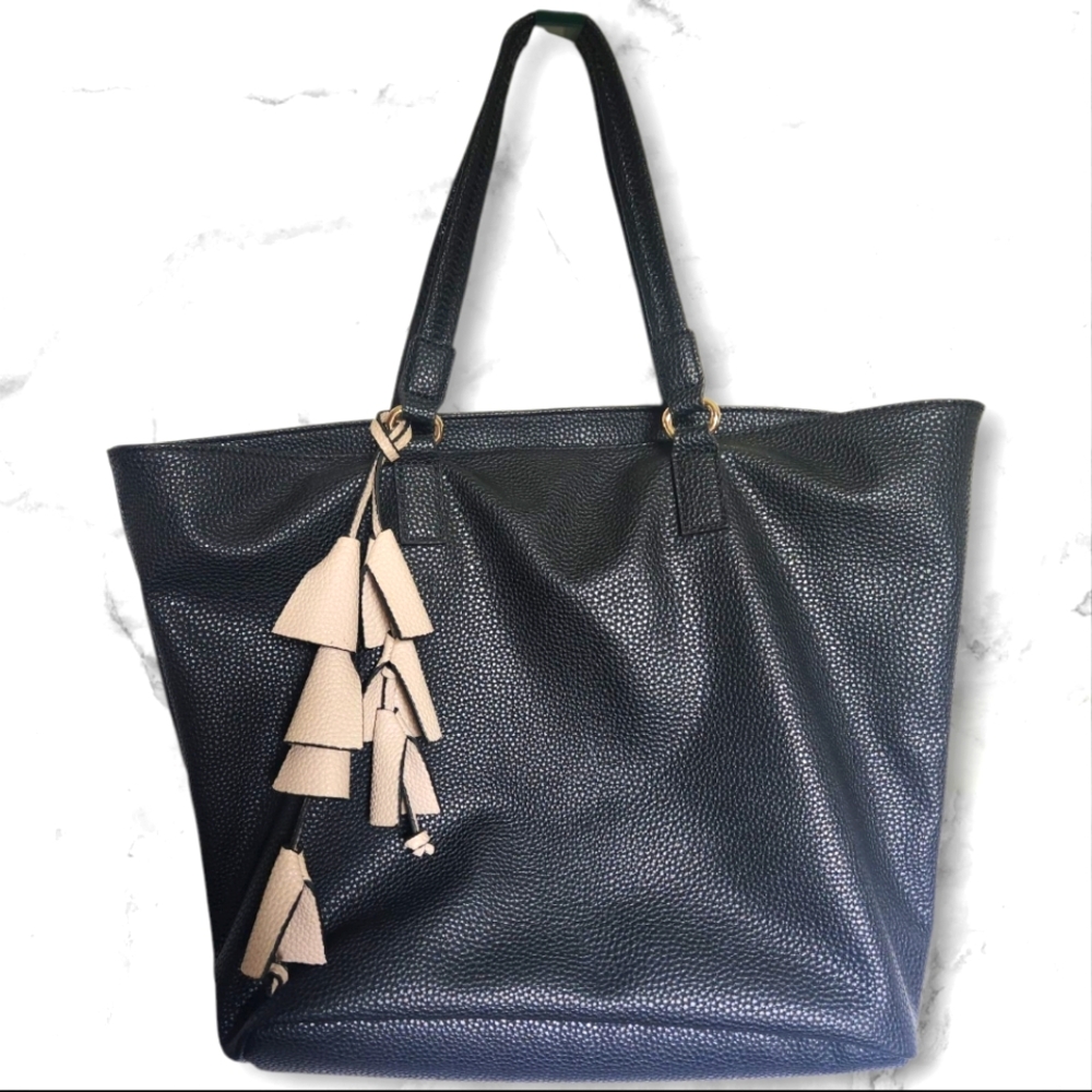 Elegant Black Tote Bag with Tassel Accents